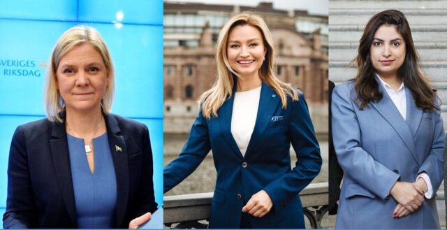 スウェーデンの女性党首(社会民主党Magdalena Andersson、キリスト教民主党 Ebba Busch、左翼党 Nooshi Dadgostar)