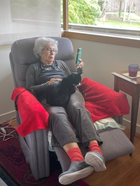 The author's 91-year old grandmother scrolling through Facebook on her iPhone